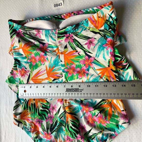 Jantzen Women’s Floral Strapless Swimsuit size 10, Green & Orange, Front Ruffles - Picture 8 of 8